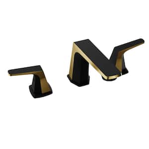 8 in. Widespread 2-Handle 3-Hole Bathroom Faucet with Pop-Up Drain in Matte Black and Brushed Gold