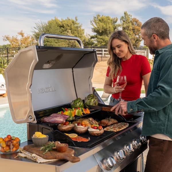 Gourmet Pro 5-Burner Propane Gas Grill with Side Burner and Griddle Max Insert in Black