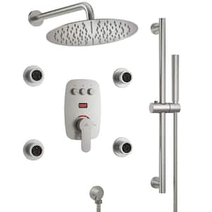 Digital Display 3-Function Single Handle 3-Spray Dual Shower Faucet 2.5 GPM with Body Spray in Brushed Nickel