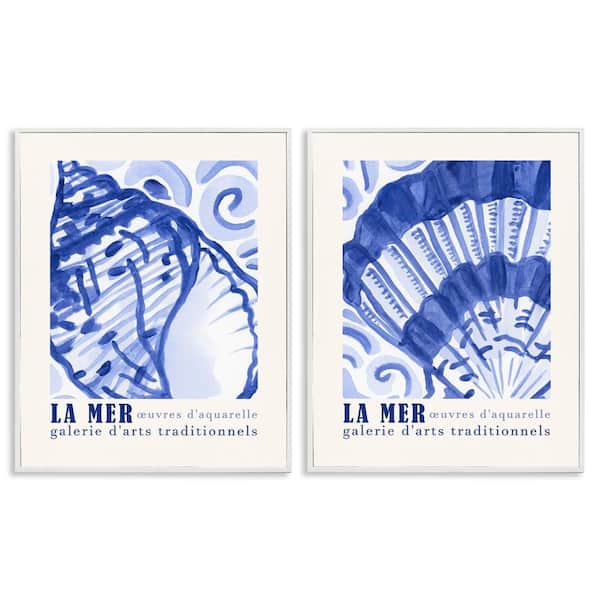 Stupell Industries Seashell Gallery Posters by June Erica Vess 2 Pieces White Framed Coastal Giclee Art Print 30 in. x 24 in.