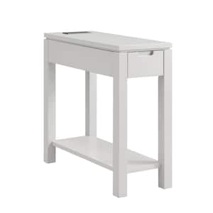 Gray Cade Wood Side Table with Drawer and AC/USB Outlet