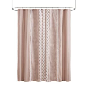 Imani Blush 72 in. Cotton Printed Shower Curtain with Chenille Stripe