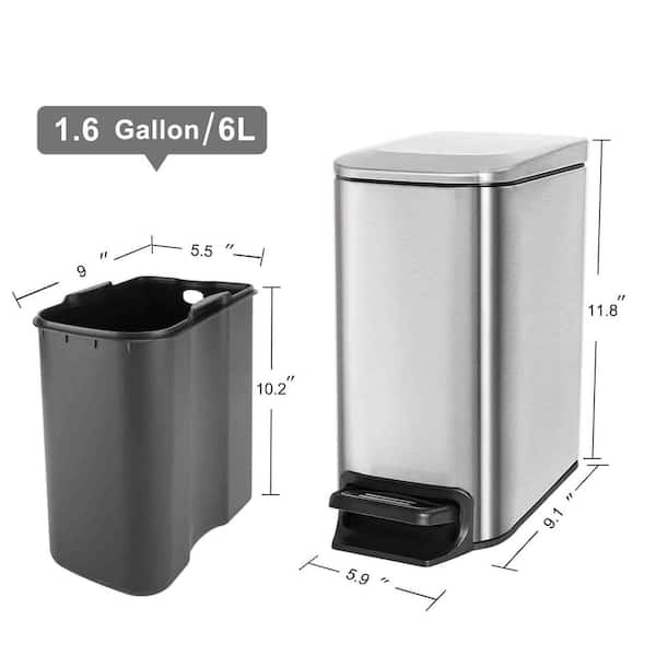 3.1 gal. Sliver Rectangular Metal Household Trash Can with Lid