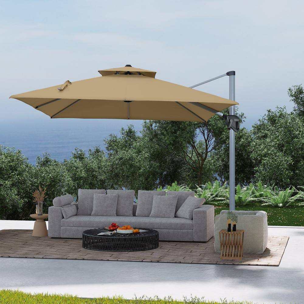 11ft Navy Blue Square Cantilever Patio Umbrella with White Aluminum Pole
