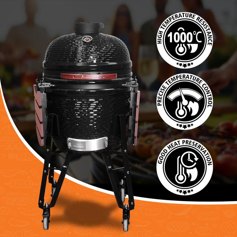 Kalamera 18'' Red Ceramic Kamado Charcoal Grill with Folding Shelves