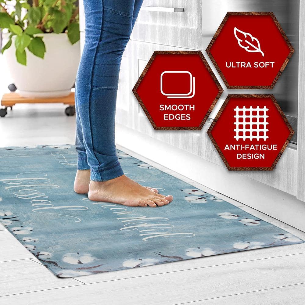 Grateful Thankful Blessed Blue PVC Anti-Fatigue Kitchen Mat