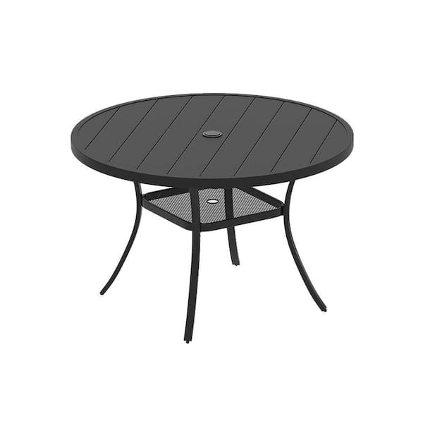 47.2 in. Black Round Metal Outdoor Dining Table