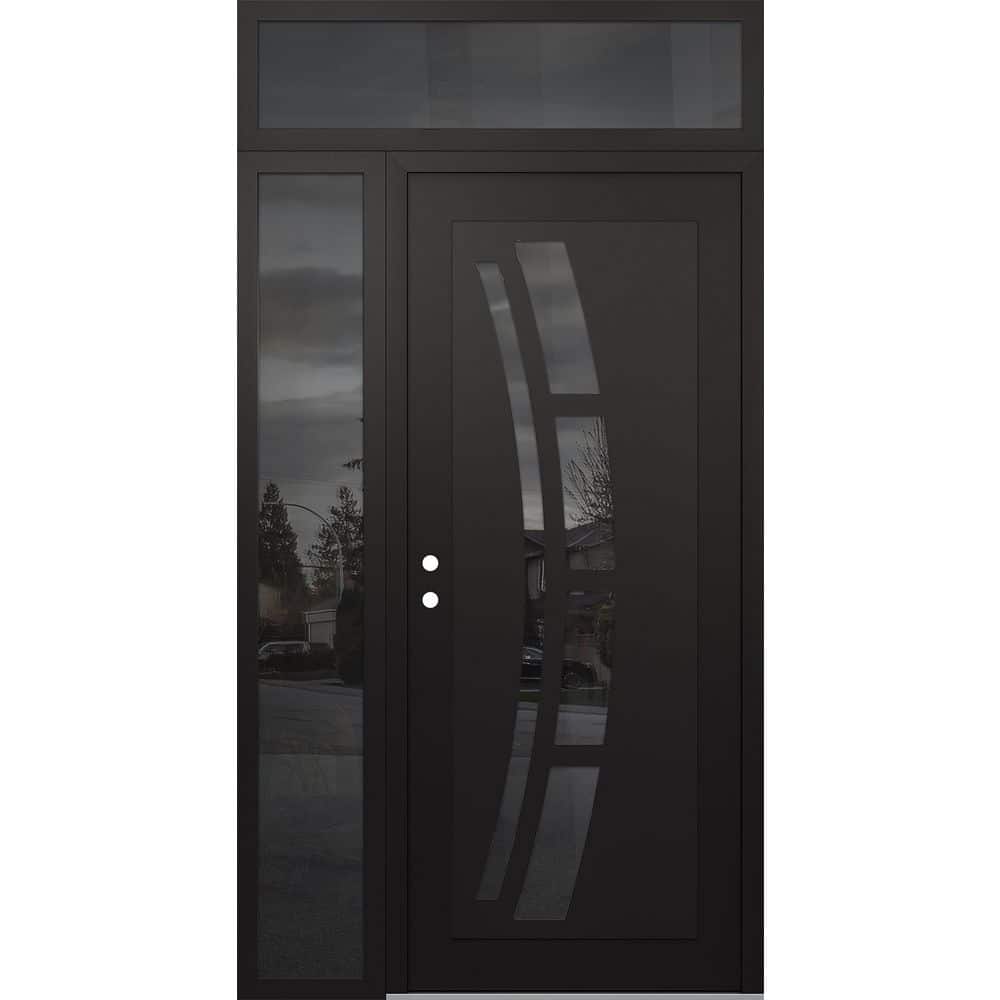 C12 52 in. x 96 in. Black P Right-Hand/Inswing Mirrored Glass Black/Black Sidelite+Transom Steel Prehung Front Door price history on PriceWatchPro