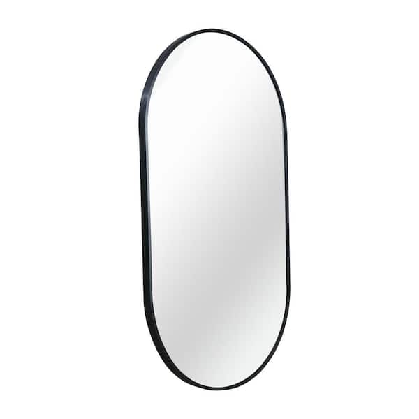 Unbranded Oval Black Mirror for Bathroom, 20 in. x 33 in. Wall Mirrors with Brushed Metal Frame, Hang Horizontally or Vertically