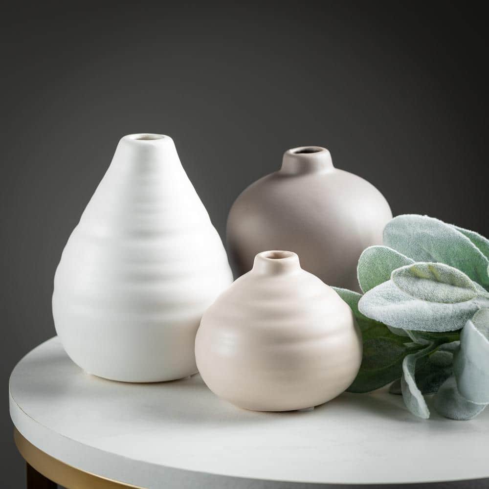 Neutral Ceramic Bud Table Vase Set of 3