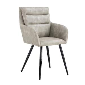 Gray Faux Leather Upholstered Metal Office/Dining Arm Chair Set of 2