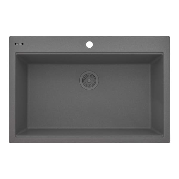 EpiStage 33 in. Drop-in Single Bowl Workstation Kitchen Sink in Matte White Granite Quartz Composite with Accessories