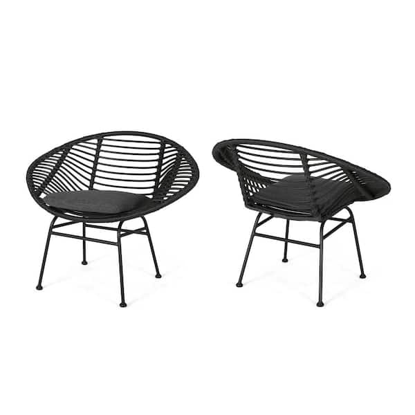 Unbranded Lufbery Grey and Dark Grey Rattan Woven Chairs (Set of 2)