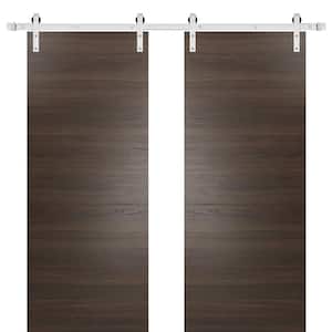 0010 36 in. x 80 in. Flush Chocolate Ash Finished Wood Sliding Barn Door with Hardware Kit Stailess
