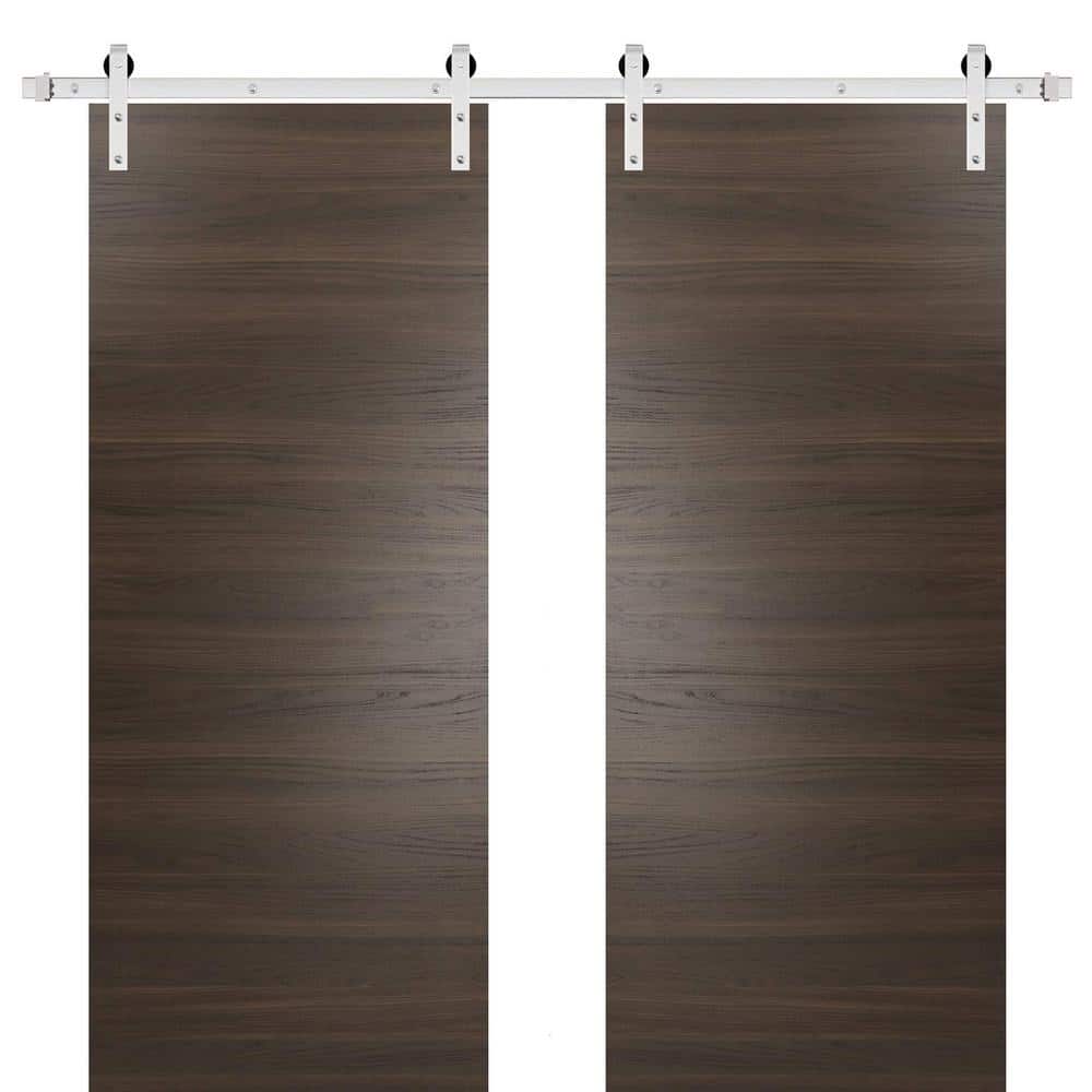 Assemble Required 0010 48 in. x 80 in. Flush Brown Finished Wood Sliding Barn Door with Hardware Kit Stailess price history on PriceWatchPro