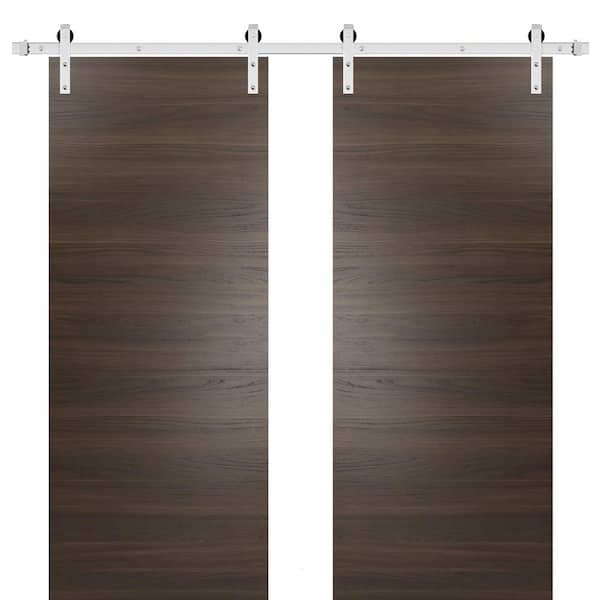 Sartodoors 0010 56 in. x 96 in. Flush Chocolate Ash Finished Wood Sliding Barn Door with Hardware Kit Stailess