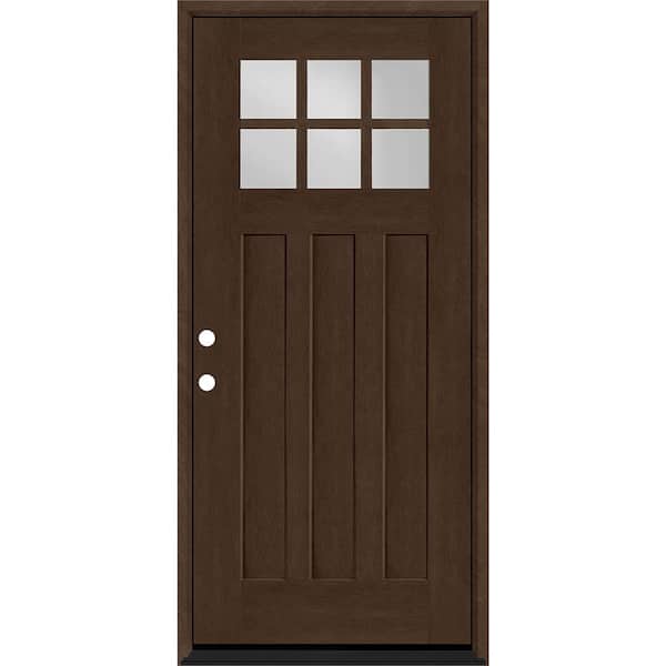 Steves & Sons Regency 36 in. x 80 in. 6-Lite Top Lite Clear Glass RHIS Hickory Stain Mahogany Fiberglass Prehung Front Door
