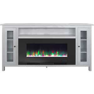 Brighton 69.7 in. W Freestanding Electric Fireplace TV Stand in White with Crystal Rock Display