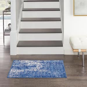 Whimsicle Blue Ivory doormat 2 ft. x 3 ft. Abstract Contemporary Kitchen Area Rug