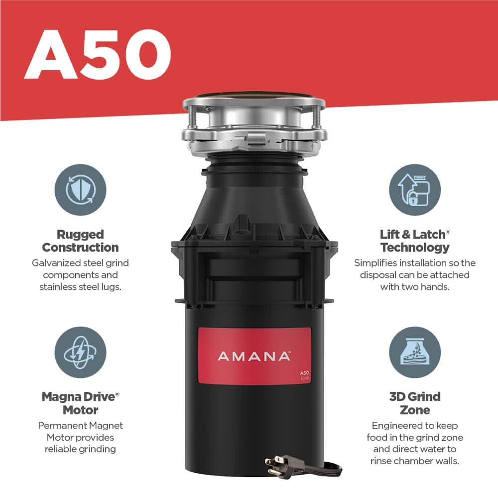 Amana 1/2 HP Black Continuous Feed Garbage Disposal with Cord