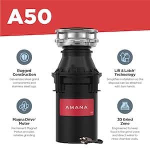A50 W/C 1/2 HP Continuous Feed Kitchen Garbage Disposal with Power Cord