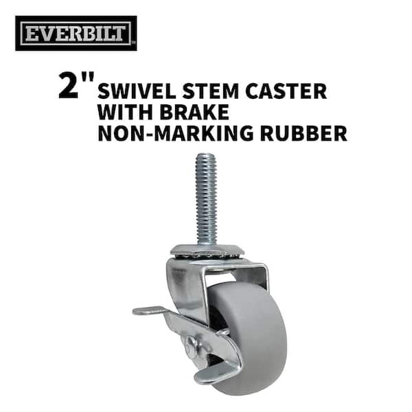 Everbilt 2 in. Gray Rubber Like TPR and Steel Swivel Threaded Stem Caster with Locking Brake and 80 lb. Load Rating