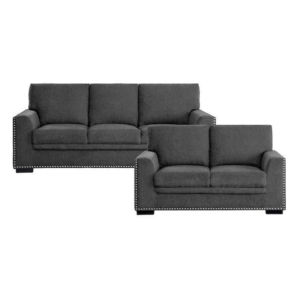 Lazzara Driggs 84 in. W Straight Arm Chenille Rectangle 2-Piece Living Room Sofa Set in Charcoal