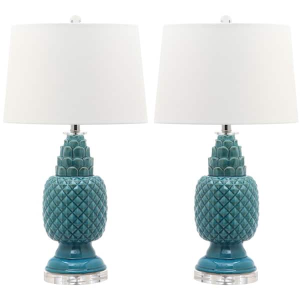 SAFAVIEH Blakely 28 in. Blue Pineapple Table Lamp with White Shade (Set of 2)