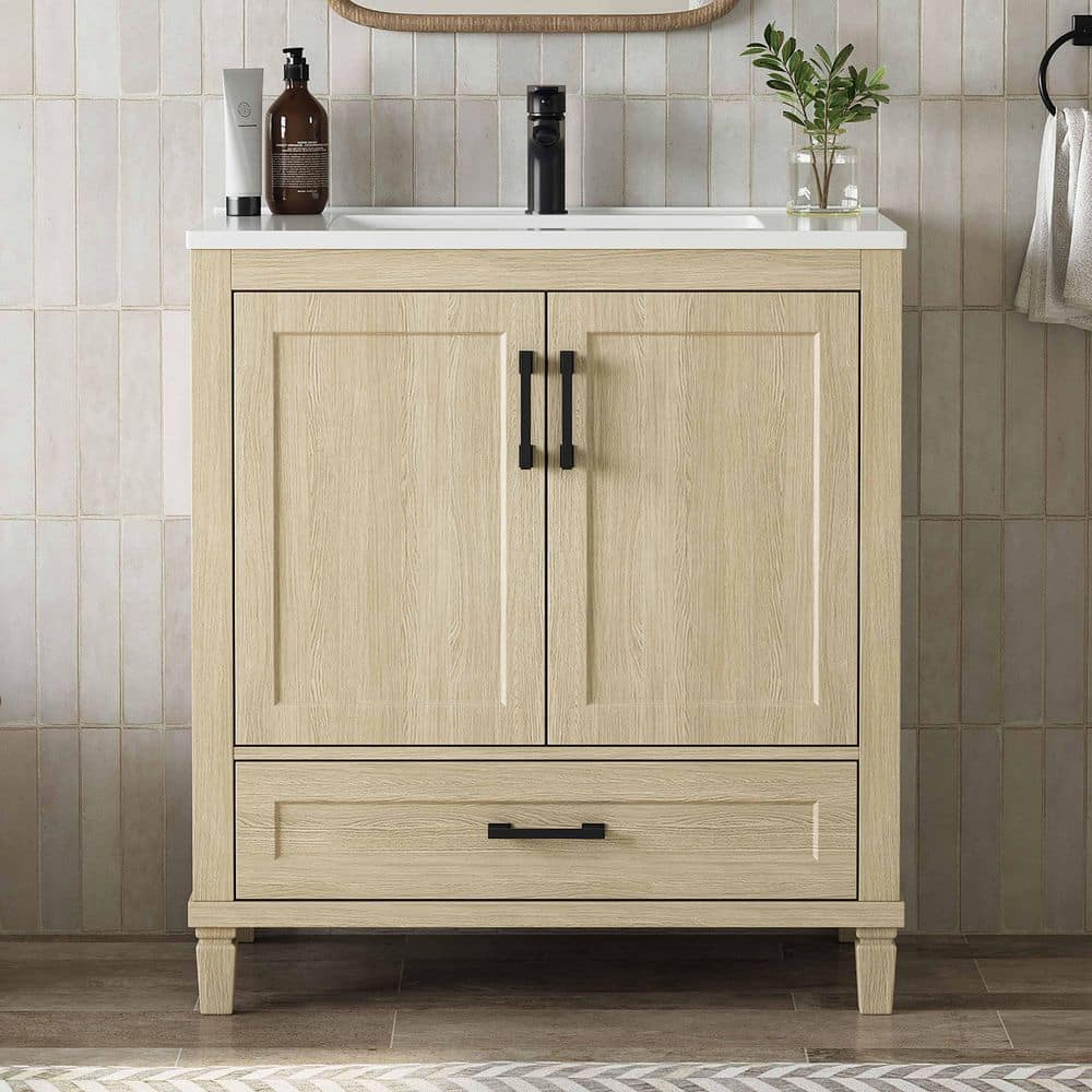 DELUXE DL LIVING Nexa 31 in. W Single Sink Oak Freestanding Bath