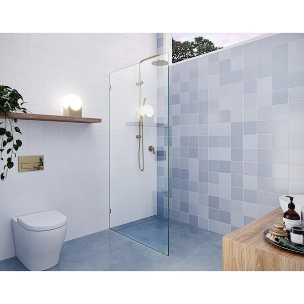 Glass Warehouse Vela 40 in. W x 78 in. H Frameless Fixed Single Panel Shower Door in Polished Brass Without Handle