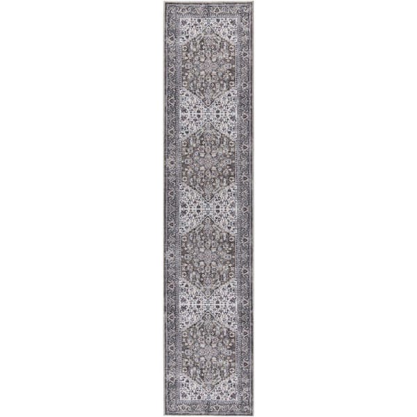 Unbranded Machine Washable Series 1 Olive Ivory 2 ft. x 6 ft. Distressed Traditional Runner Area Rug
