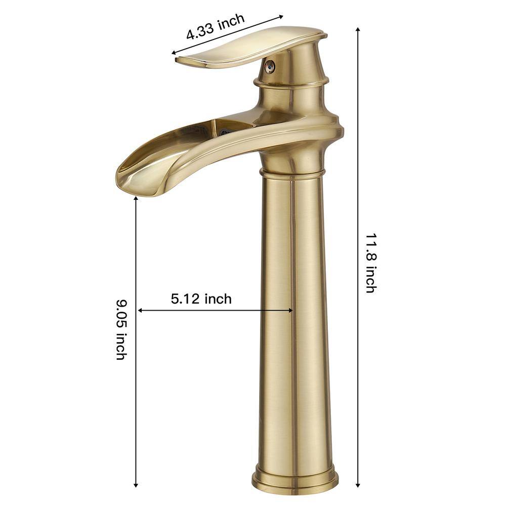Brushed Gold Single Handle High Arc Vessel Sink Faucet