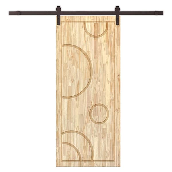 CALHOME 42 in. x 96 in. Natural Pine Wood Unfinished Interior Sliding Barn Door with Hardware Kit