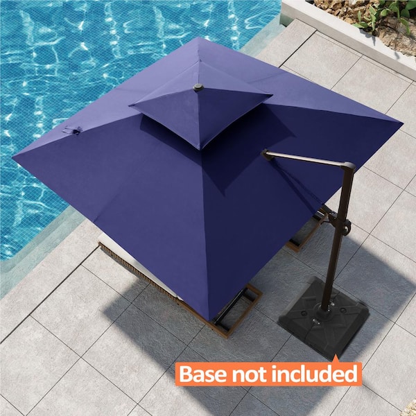 Double top 11 ft. x 11 ft. Rectangular Heavy-Duty 360-Degree Rotation Cantilever Patio Umbrella in Navy Blue