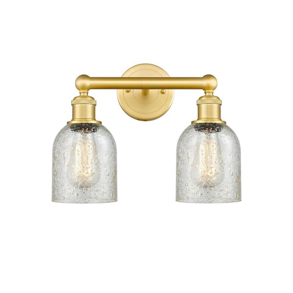Caledonia 14 in. 2-Light Satin Gold Vanity Light with Glass Shade