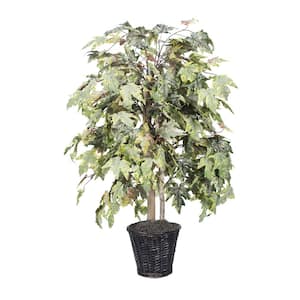 4 ft. Green Artificial Frosted Maple Other Bush in Rattan Basket