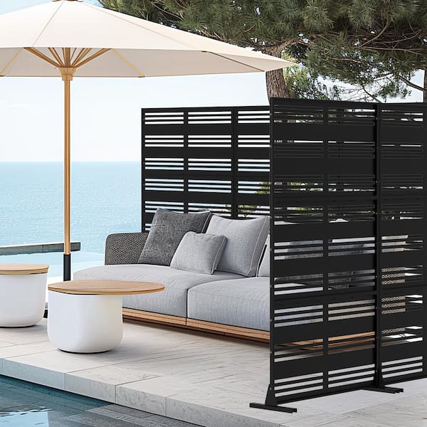 Harold 72 in. Galvanized Steel Garden Fence Outdoor Privacy Screen Garden Screen Panels in Black