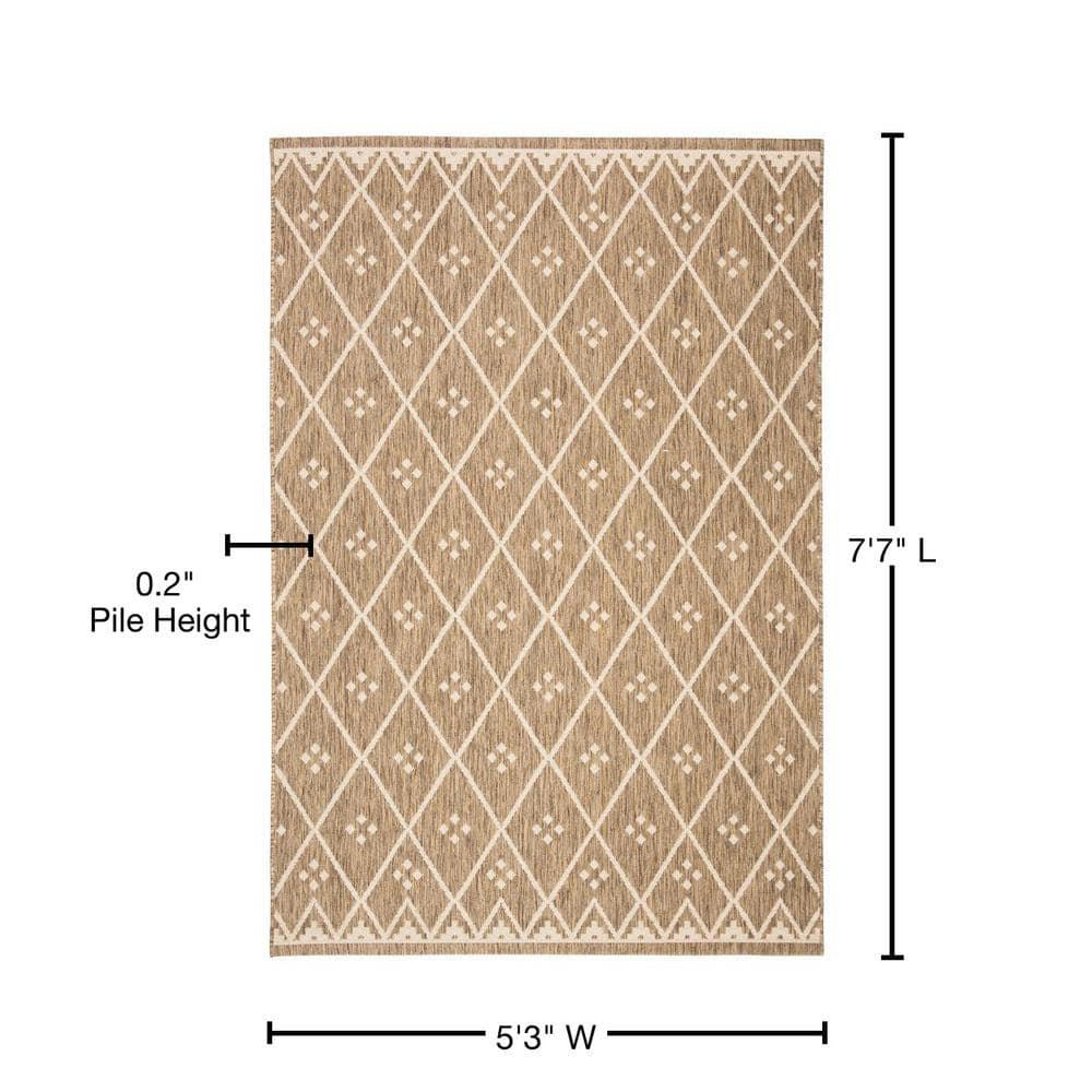 Courtyard Chic 59" Brown & Light Beige Synthetic Rectangular Rug