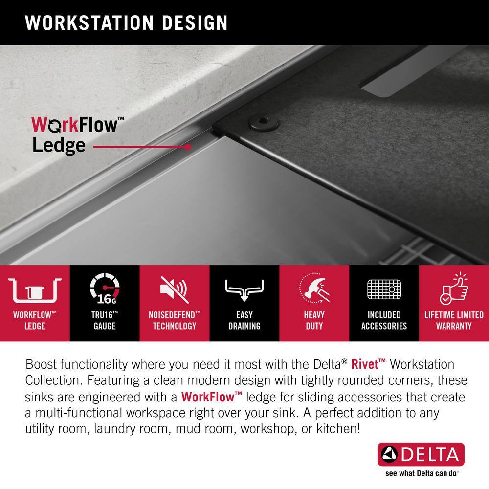 Delta 24-Inch Stainless Steel Undermount Workstation Sink