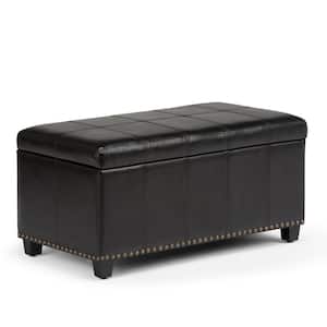 Amelia 33 in. Wide Transitional Rectangle Storage Ottoman Bench in Midnight Black Vegan Faux Leather