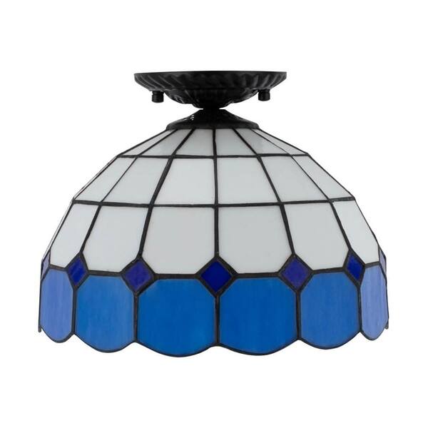 ネイビーカラーの素敵なランプ・USA OUKANING 11.81 in. 1-Light White and Blue Retro Semi-Flush Mount