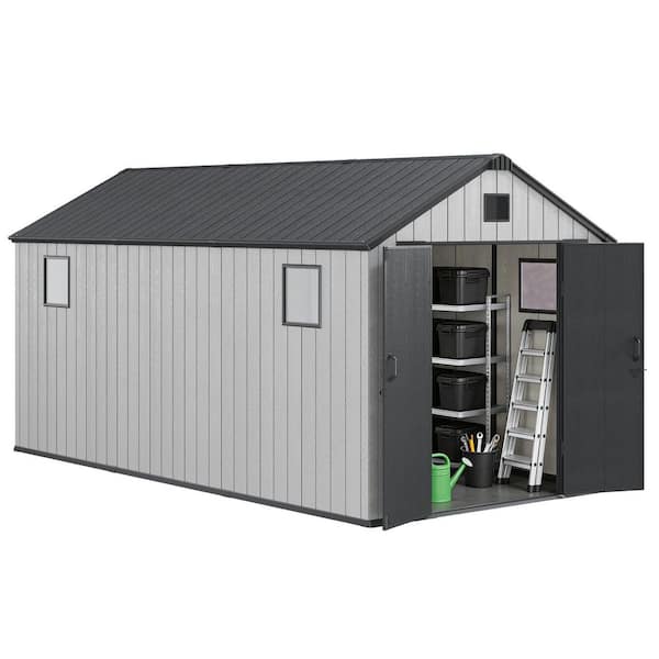 8 ft. W x 15 ft. D Resin Outdoor Storage Shed with Floor, Double Doors, Window and Vent (106 sq. ft.)