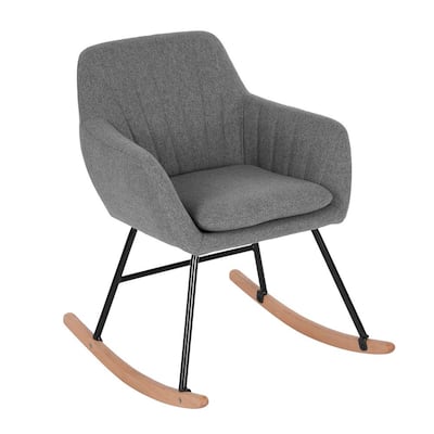 Teak Finish Wood Outdoor Rocking Chair with Dark Grey Cushion