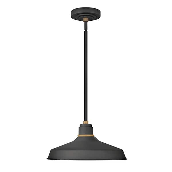 Foundry 1-Light Textured Black Outdoor Barn Pendant Light