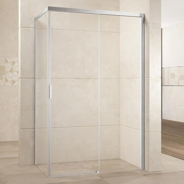 CASAINC 48 in. W x 76 in. H Bathroom Sliding Semi-Framed Shower Door/Enclosure in Brushed Nickel with Handle, Left Side
