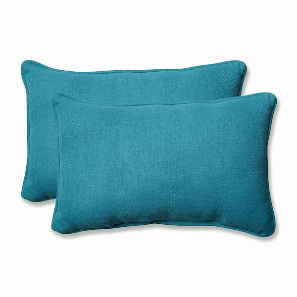 Pillow Perfect Solid Blue Rectangular Outdoor Lumbar Throw Pillow 2-Pack