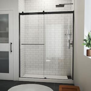 Sapphire-V 60 in. W x 76 in. H Sliding Semi Frameless Bypass Shower Door in Matte Black with Clear Glass