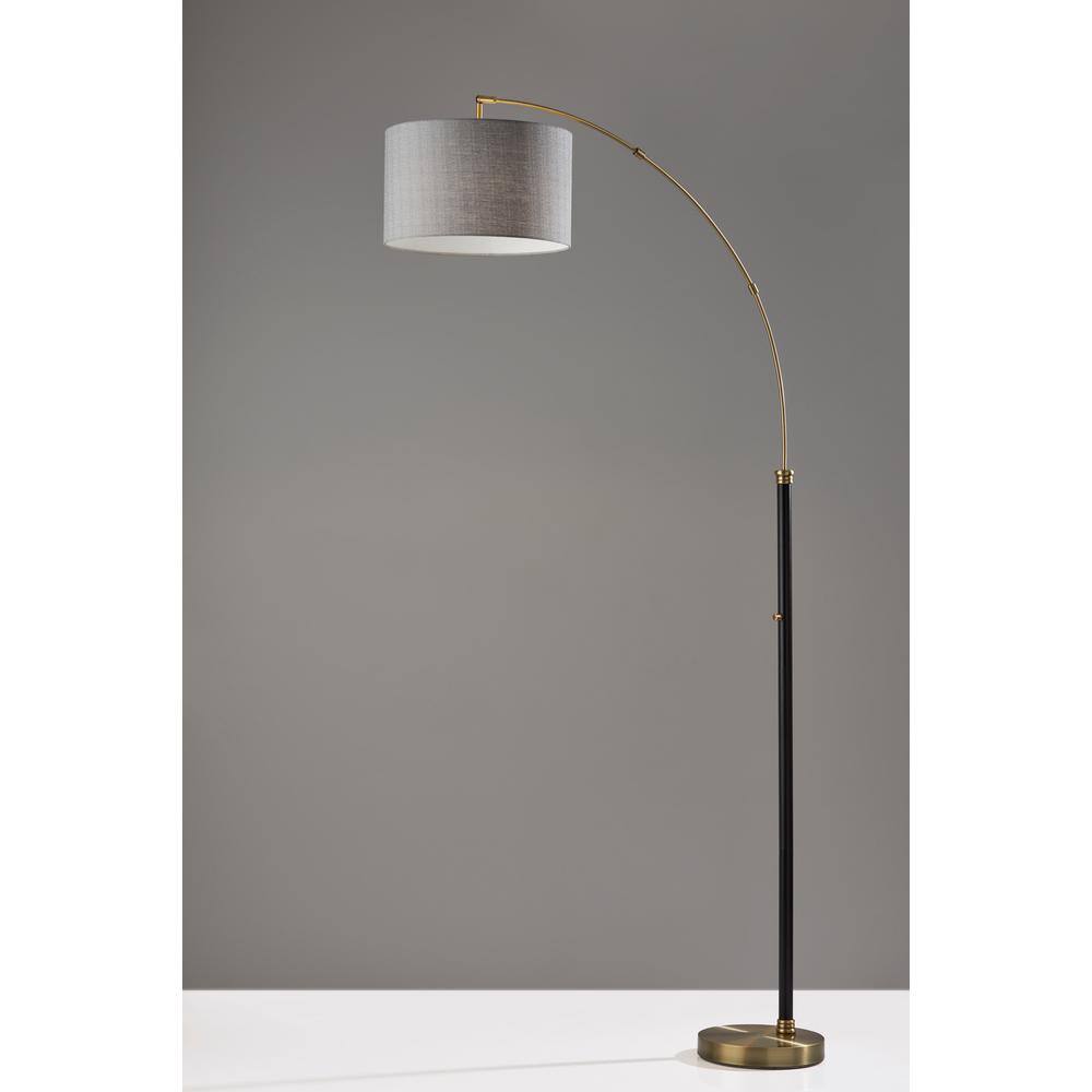 Bergen Black and Brass Arc Floor Lamp with Gray Shade