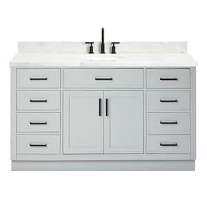 Hepburn 61 in. W x 22 in. D x 36 in. H Bath Vanity in Grey with White Carrara Marble Vanity Top with White Basin