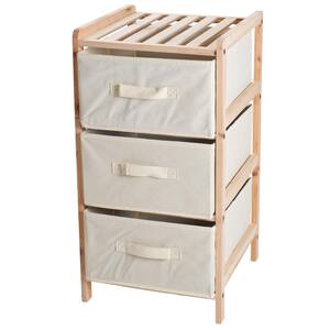 3-Tier Wooden Shelving Unit with Collapsible Fabric Drawers
